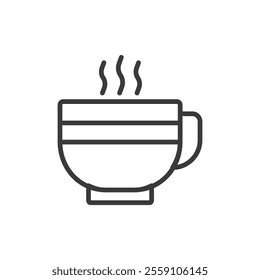 Cup of hot, icon in line design. Cup, hot, coffee, tea, drink, warm, beverage on white background vector. Cup of hot, icon in line design editable stroke icon