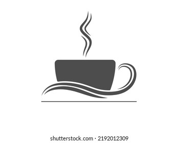 A cup of hot invigorating coffee or tea. An illustration template for a menu, logo, sticker, brand or label. Icon for websites and applications. Flat style