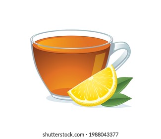 Eine Tasse heißen Zitronentee mit Zitronenscheiben einzeln auf weißem Hintergrund.