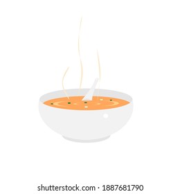 A cup of hot soups  on white background.