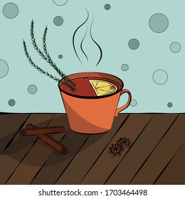 Cup of hot spicy tea with thyme and cardamom