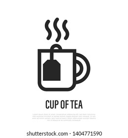 Cup of hot tea with tea bag thin line icon. Vector illustration.