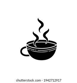 Cup hot tea or coffee black glyph icon. Pictogram for web page, mobile app, promo. UI UX GUI design element. Editable stroke.