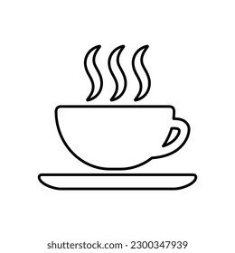 Cup of hot tea or coffee. Black line vector element isolated on white background. Best for print, signboards and web design.