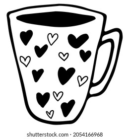 A cup of hot tea, coffee, cocoa, chocolate, hand-drawn. Vector illustration of tea time. Design for greeting cards, posters, stickers, prints, holiday decor.
