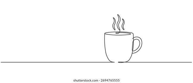 Eine Tasse heißen Tee oder Kaffee durchgehende Linie Zeichnung. Bearbeitbarer Strich