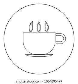 Cup with hot tea or coffee icon black color in circle