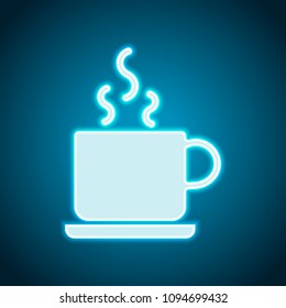 cup of hot tea or coffee icon. Neon style. Light decoration icon. Bright electric symbol