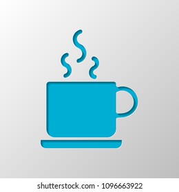 cup of hot tea or coffee icon. Paper design. Cutted symbol with shadow