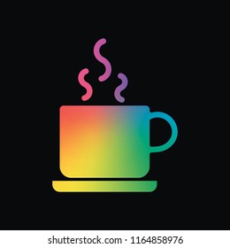 cup of hot tea or coffee icon. Rainbow color and dark background