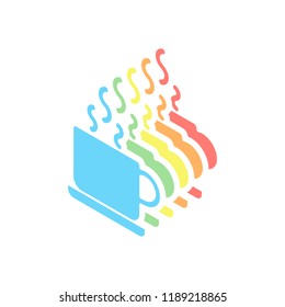 cup of hot tea or coffee icon. Stack of colorful isometric icons on white background