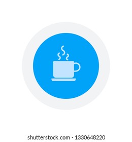 cup of hot tea or coffee icon. Icon in colored circle with gray bold border. Web button, modern flat design