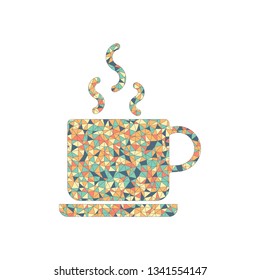 cup of hot tea or coffee icon. Colored mosaic with polygons