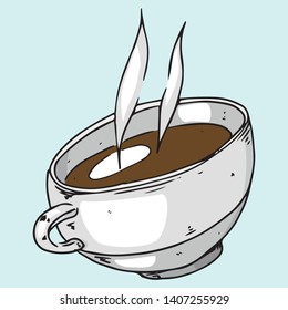 Cup of hot tea, coffee icon. Vector illustration of a hot cup of coffee. Hand drawn cup of hot tea.