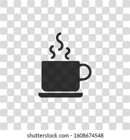 cup of hot tea or coffee icon. Black symbol on transparency grid