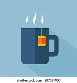 Cup of hot tea flat icon with shadow