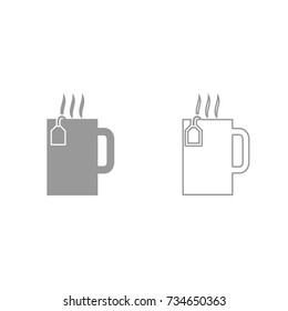 Cup with hot tea grey set icon .