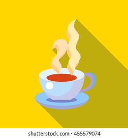 Cup of hot tea icon in flat style with long shadow. Drinks symbol