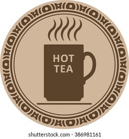 Cup of hot tea icon into decorative round frame