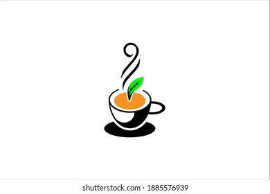 a cup of hot tea with a tea leaf