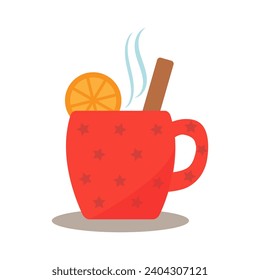 Una taza de té caliente con limón y canela, ilustración vectorial plana