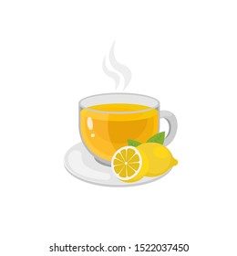 Cup of hot tea with lemon. Vector illustration isolated on white background