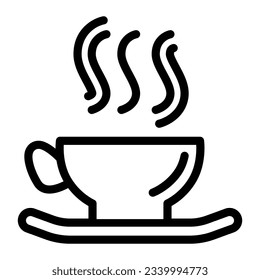 Cup of hot tea line icon, home concept to stop coronavirus, stay home in pandemic and drink warm drinks sign on white background, coffee mug with steam icon outline style. Vector graphics