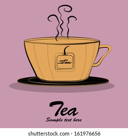 cup of hot tea on purple colored background