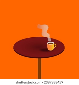 a cup of hot tea is on the red table