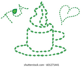 A cup of hot tea painted with leaves