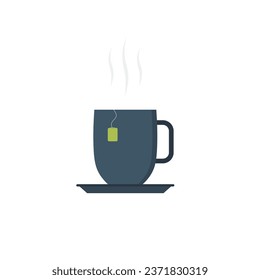 Cup of hot tea. Vector flat design, isolated on white background.Drink vector illustration on isolated background. Fresh beverage sign business concept.