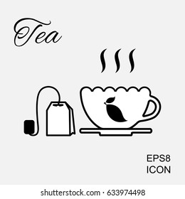 Cup of Hot Tea Vector Icon and Tea Bag Pictogram