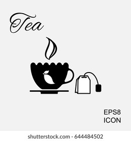 Cup of Hot Tea Vector Icon and Tea Bag Pictogram