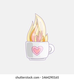 Cup with hot tea, vector illustration. Mug of hot beverage, cartoon icon. Hot tea or coffee, cute cartoon icon, isolated on light grey background