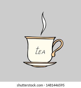 Cup of hot tea. Vector illustration in free hand drawn style.