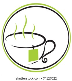 Cup of hot tea. Vector line art icon