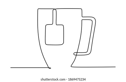 A cup of hot tea.Continuous one line drawing