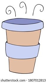 cup with hot warming coffee or tea from coffee shop to go in cold winter weather, cute winter doodles, vector set of doodle style elements