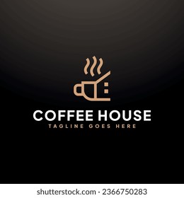 Cup and house logo concept. luxury line logo template vector icon.