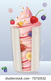 A CUP OF ICE CREAM DESSERT. Editable vector illustration file.