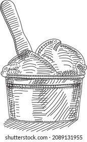 Cup of ice cream. Sketchy hand-drawn illustration.