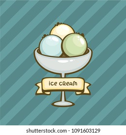 Cup of Ice cream vector illustration. Tasty summer dessert. Template for logo, label and icon.