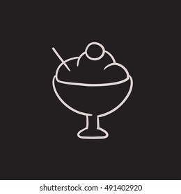 Icono de boceto del vector de la copa de helado aislado en el fondo. Dibujo a mano Icono de la copa de helado. Icono de boceto de helado para infografía, sitio web o aplicación.