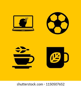 cup icon. 4 cup set with laptop, tea and soccer vector icons for web and mobile app
