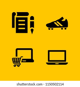 cup icon. 4 cup set with notepad, laptop and soccer vector icons for web and mobile app