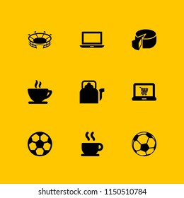 cup icon. 9 cup set with tea, milk, coffee and football field vector icons for web and mobile app