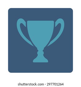 Cup icon from Award Buttons OverColor Set. Icon style is cyan and blue colors, flat rounded square button, white background.