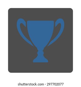 Cup icon from Award Buttons OverColor Set. Icon style is cobalt and gray colors, flat rounded square button, white background.