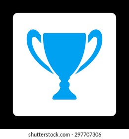 Cup icon from Award Buttons OverColor Set. Icon style is blue and white colors, flat rounded square button, black background.