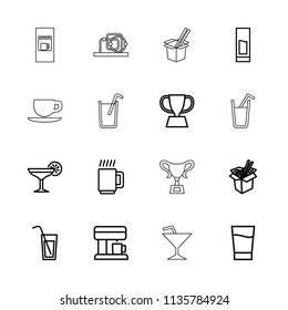 Cup icon. collection of 16 cup outline icons such as noodles fast food, drink, cocktail, coffee machine, trophy, mug, vending machine. editable cup icons for web and mobile.
